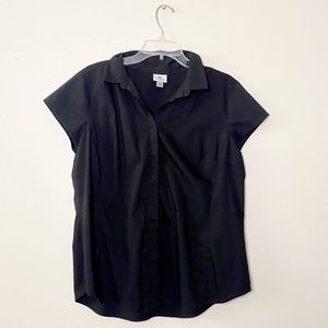 Worthington - Petite Stretch Black Short Sleeve Button-Down Top (PXL)
